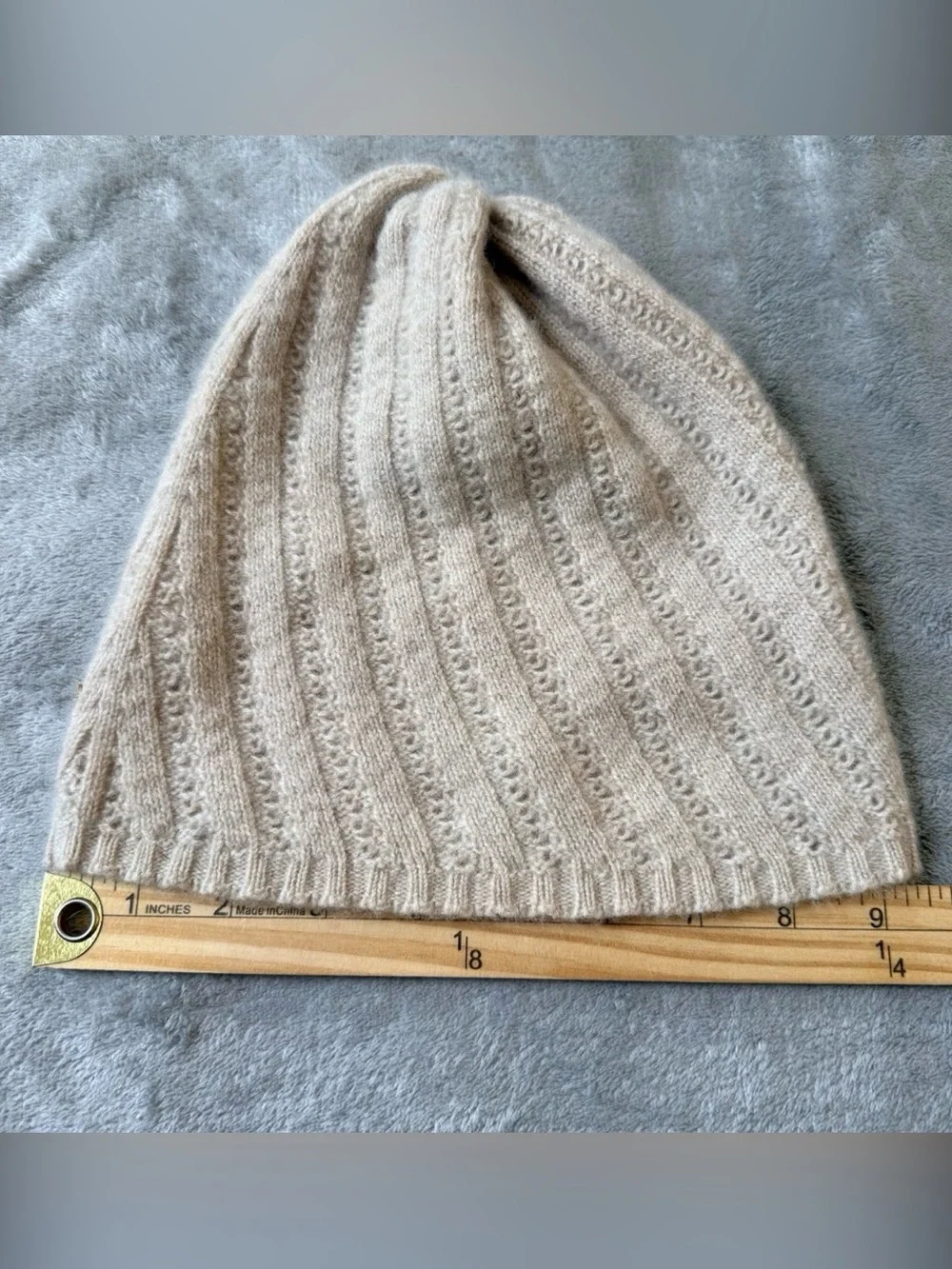 Garnet Hill Cashmere Beanie Hat Oatmeal Beige Ribbed Knit One Size